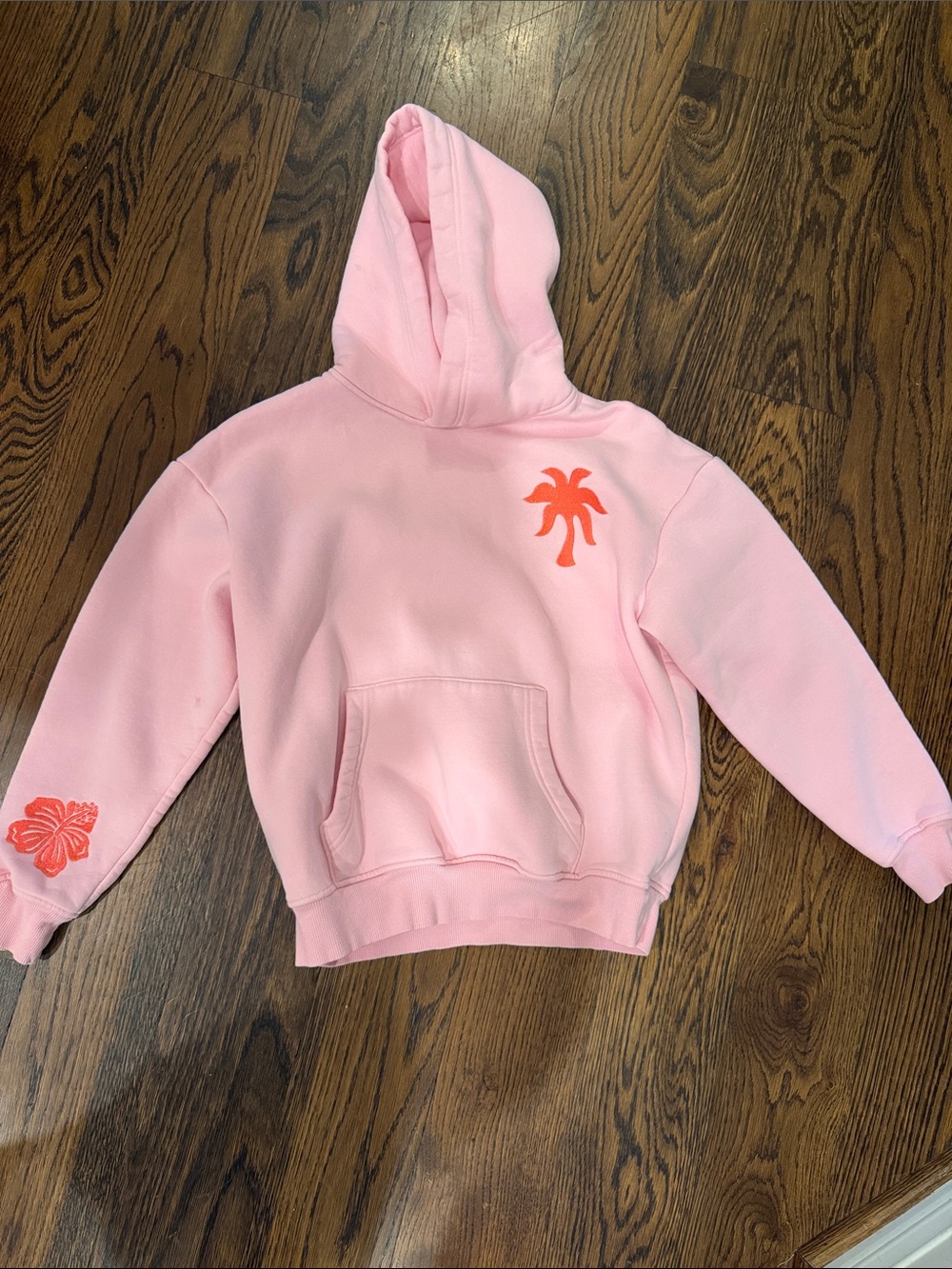Girls' Pink Palm puff-Graphic Hooded Sweatshirt